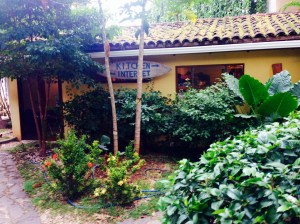 To the right is the kitchen, to the left is the internet room