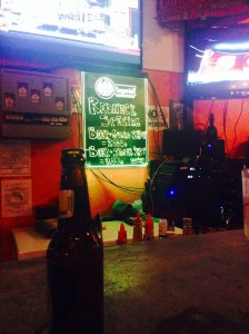 The nightly special, The "Redneck" a beer, and a shot of guaro, which I think tastes like rubbing alcohol.